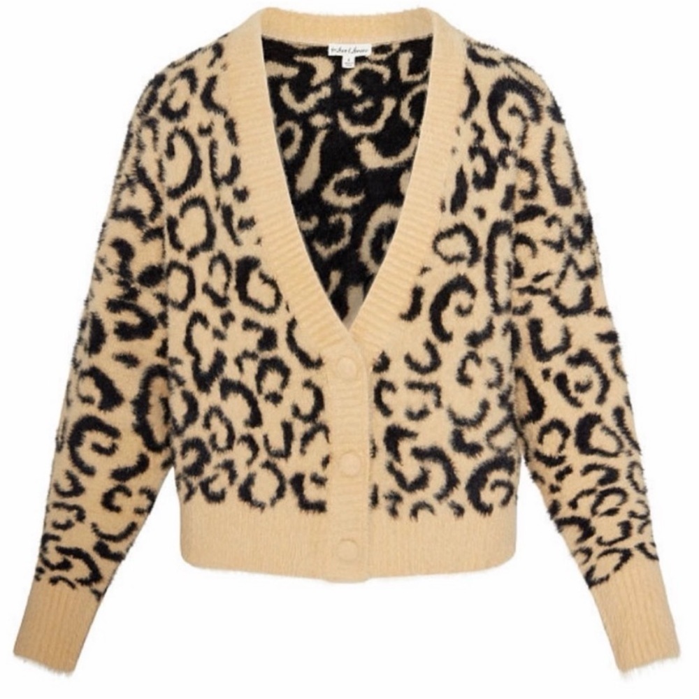 For Love And Lemons Leopard Print Cardigan in Cream and Black